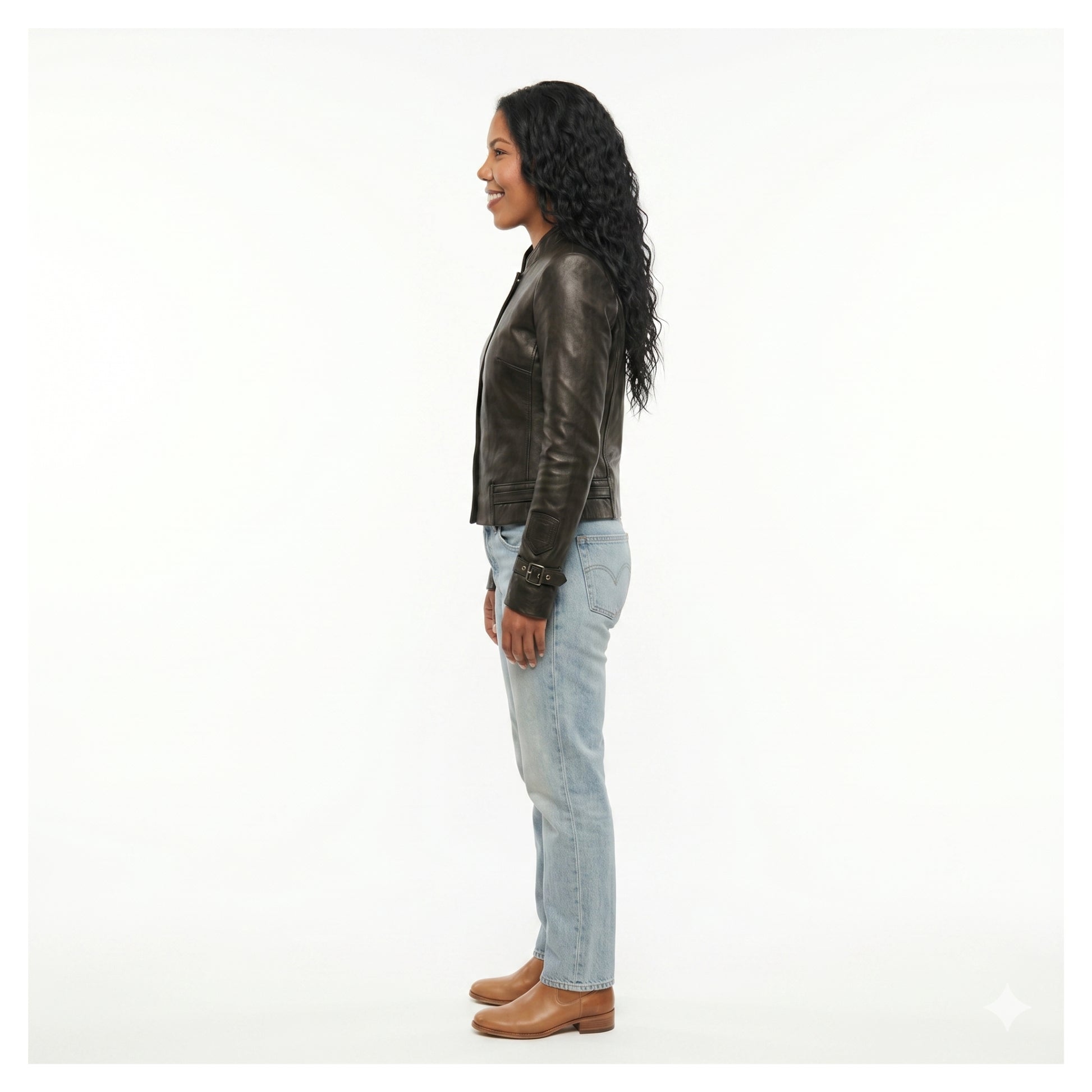 Emma Grede Inspired Black Biker Leather Jacket NYC