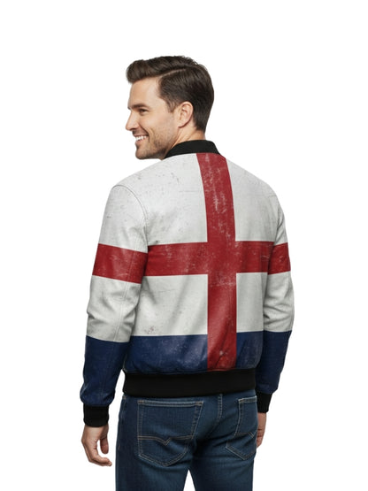 England Flag Leather Bomber Jacket