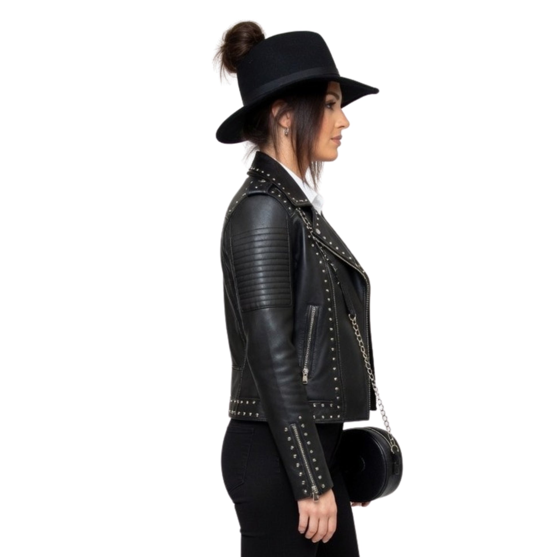 English Actress Michelle Keegan Black Leather Jacket