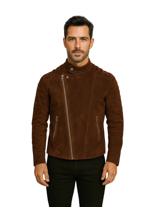 Faisor Mocha Suede Biker Jacket Brown