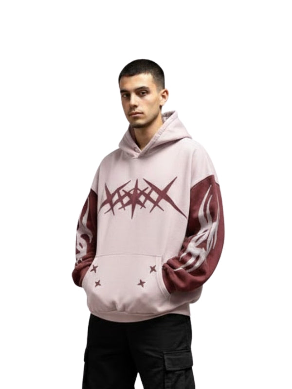 Fashionable Autumn Printed Black White Pullover Hoodie