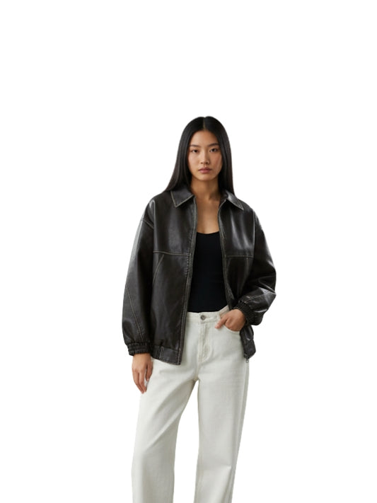 Flair Vintage Brown Bomber Leather Jacket
