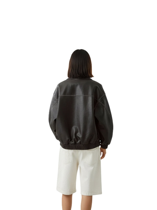 Flair Vintage Brown Bomber Leather Jacket For Women's