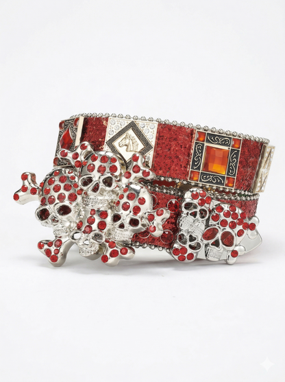 Red Rhinestone Skull Cowboy Belt