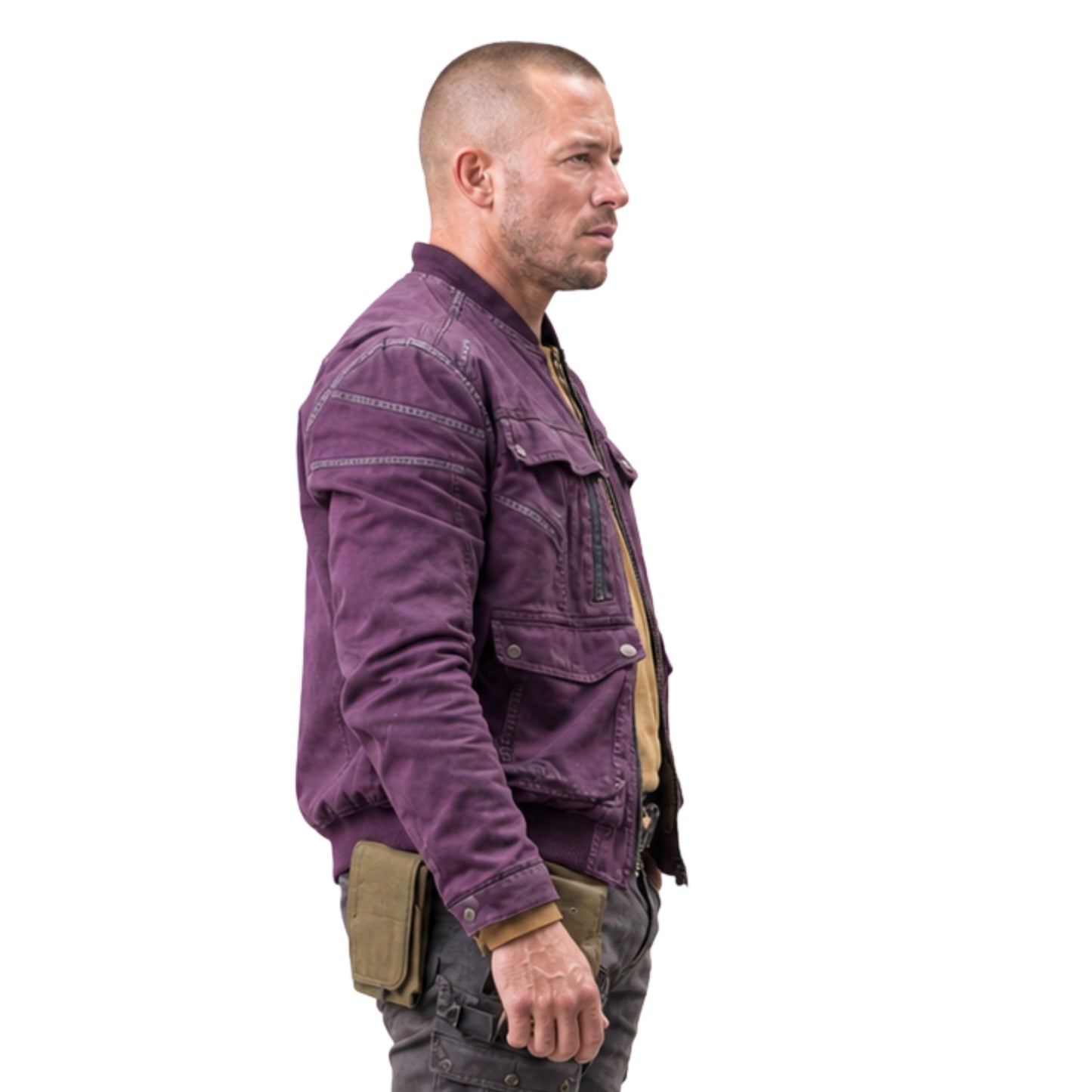 Man wearing a purple jacket with a white background