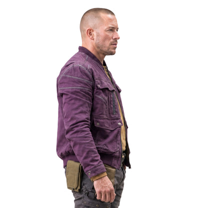 Man wearing a purple jacket with a white background