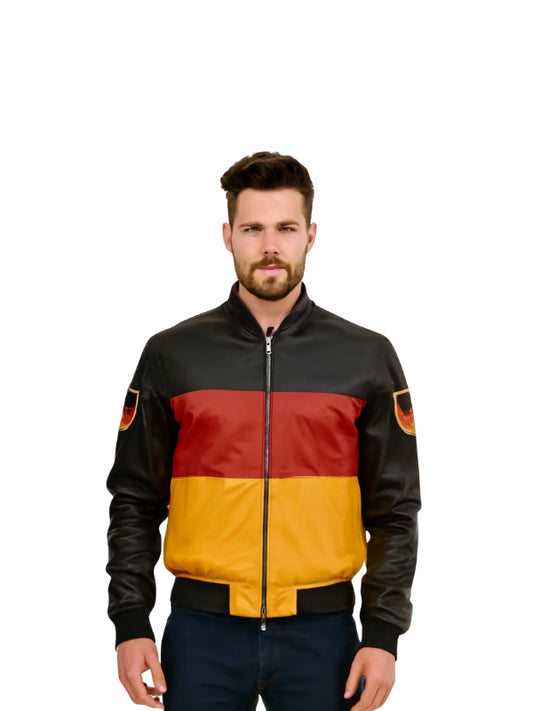 German Flag Leather Bomber Jacket