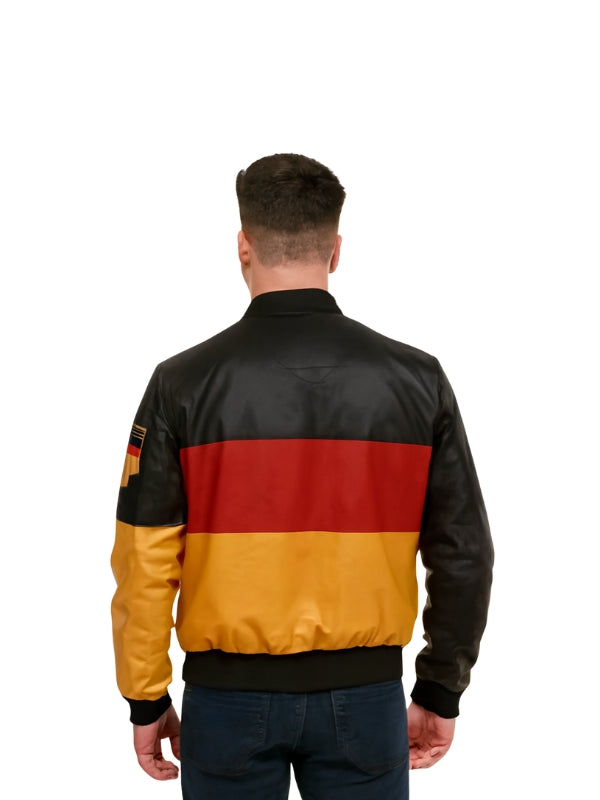 German Flag Leather Bomber Jacket: Stylish Patriotic Design