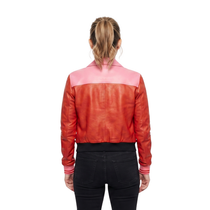 Get The Taylor Tomlinson After Midnight Pink and Red Leather Jacket