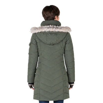 Person wearing a green jacket on a white background