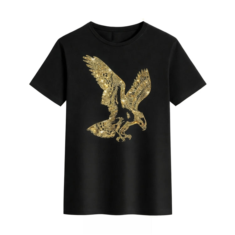 Black t-shirt with a gold eagle design on a white background