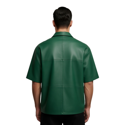 Green Short Sleeve Leather Overshirt Buy