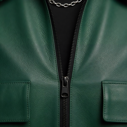 Green Short Sleeve Leather Overshirt Buy Now