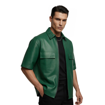 Green Short Sleeve Leather Overshirt Sale Live