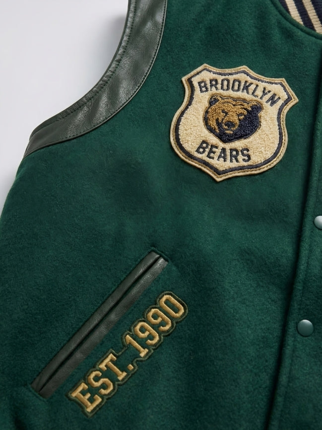 Green jacket with 'Brooklyn Bears' patch and 'EST. 1990' text on a white background