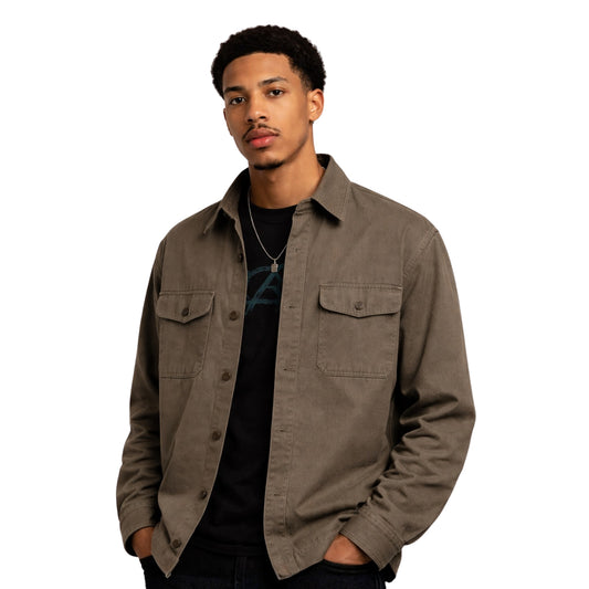 Man wearing a brown jacket on a white background