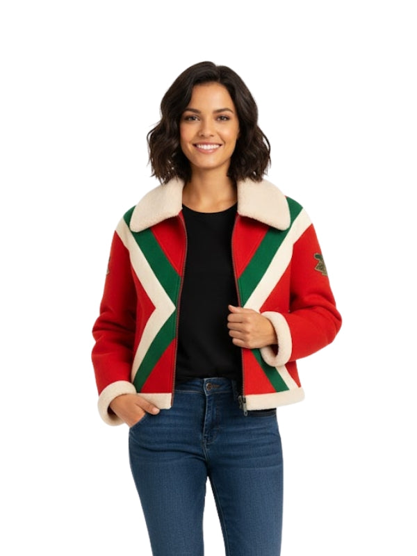 Gucci Faux Fur Colorblock Leather Jacket