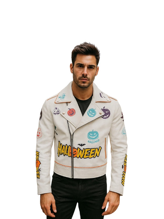 Halloween Pumpkin Asymmetrical Leather Jacket