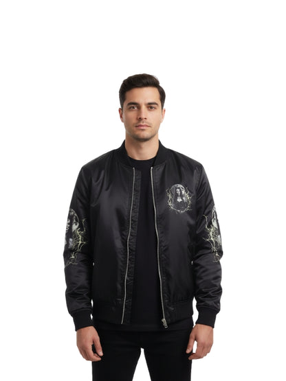 Halloween Witch Black Satin Bomber Jacket