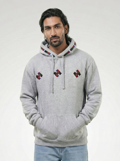 Handmade Folk Embroidered Grey Hoodie