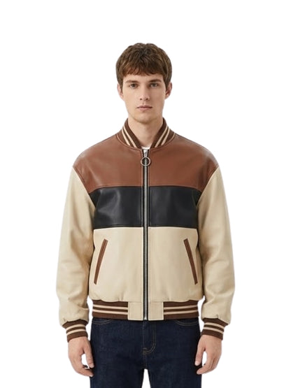 Handmade Two-Tone Cowhide Leather Bomber Jacket