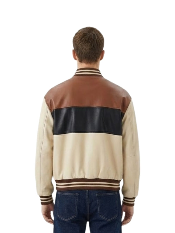 Handmade Two-Tone Cowhide Leather Bomber Jacket