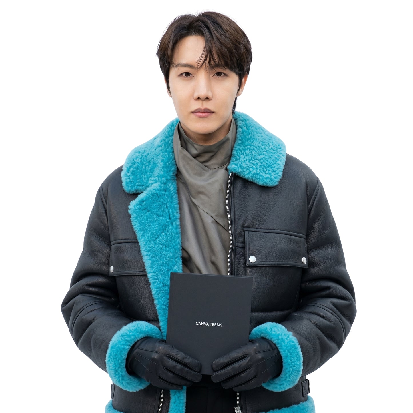 J-Hope Black and Blue Shearling Leather Jacket