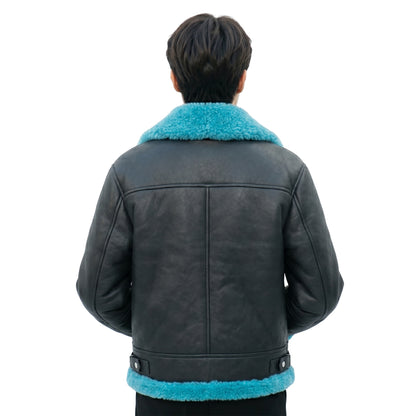 J-Hope Stylish Black Blue Winter Shearling Jacket