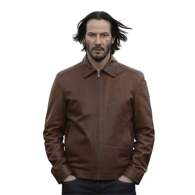 Man wearing a brown leather jacket 