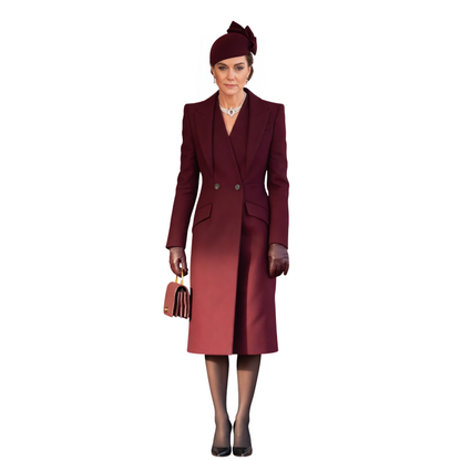 Kate Middleton Burgundy Long Wool Coat