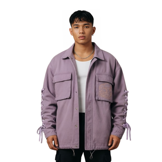 Lavender Lace-Up Sleeve Cotton Jacket