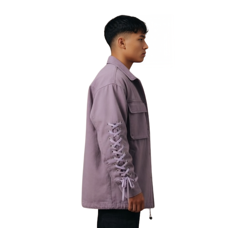Lavender Lace-Up Sleeve Cotton Jacket Buy