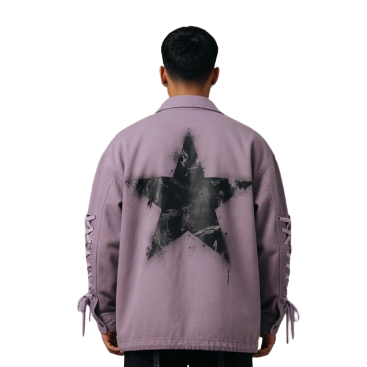 Lavender Lace-Up Sleeve Cotton Jacket Live