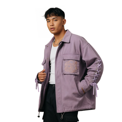 Lavender Lace-Up Sleeve Cotton Jacket Live Now