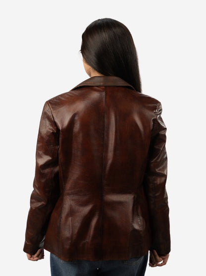 Women’s Vintage Brown Leather Blazer Jacket