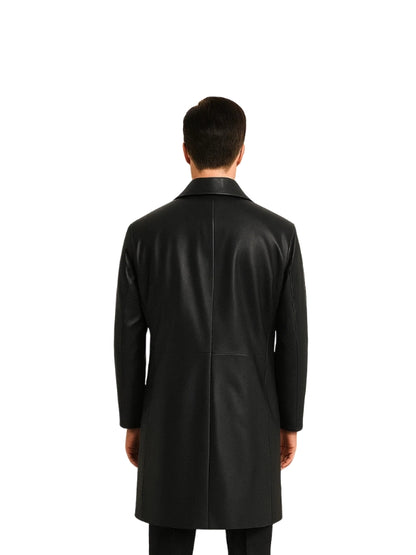 Leather Coat Single Breasted Black for Men's