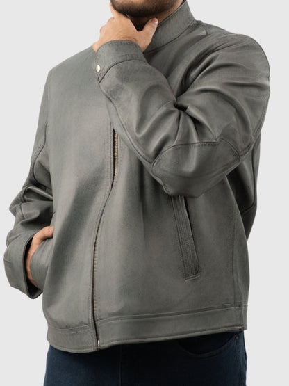 Men’s Cafe Racer Leather Grey Jacket