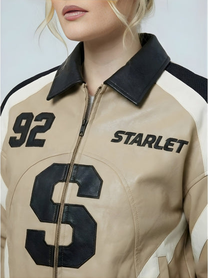 Beige jacket with black accents featuring the number 92 and the word 'STARLET'.