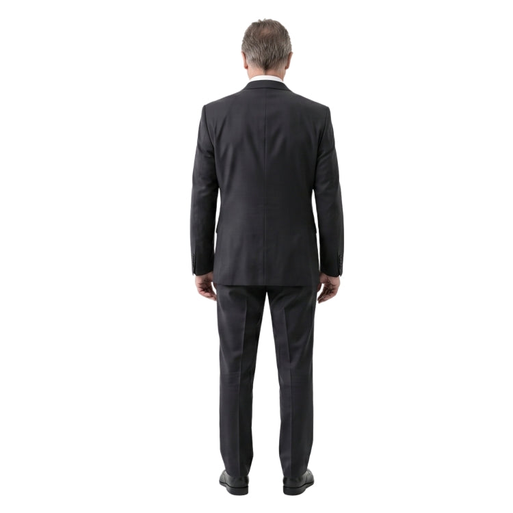 Man wearing a black suit from behind on a white background
