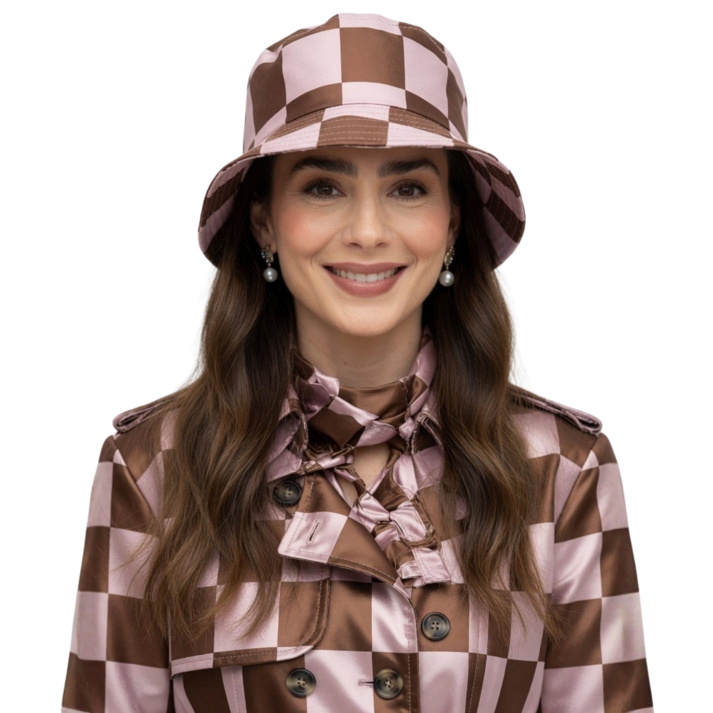 Lily Collins Emily in Paris Tv Series Emily Cooper Maroon and White Satin Coat

