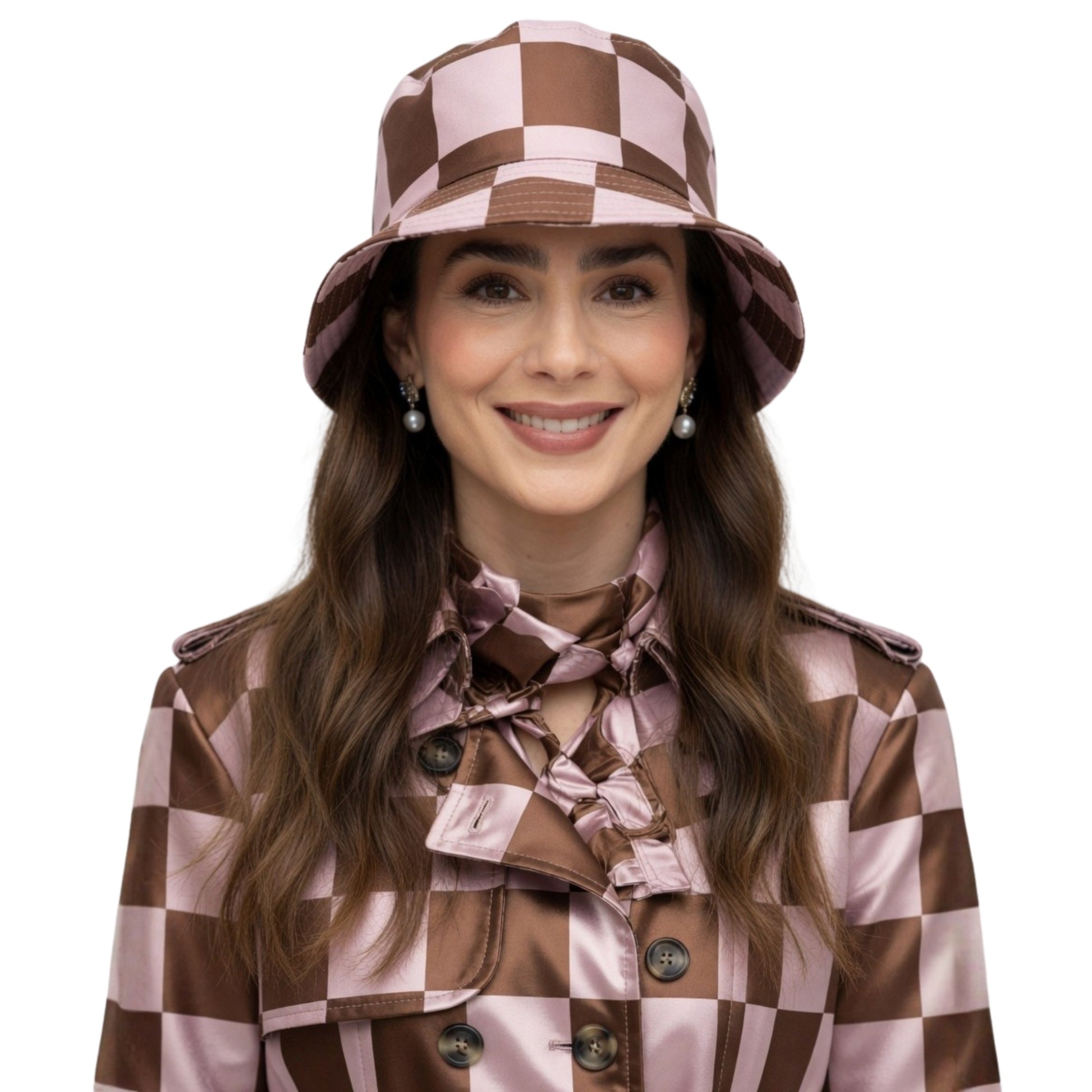 Lily Collins Emily in Paris Tv Series Emily Cooper Maroon and White Satin Coat

