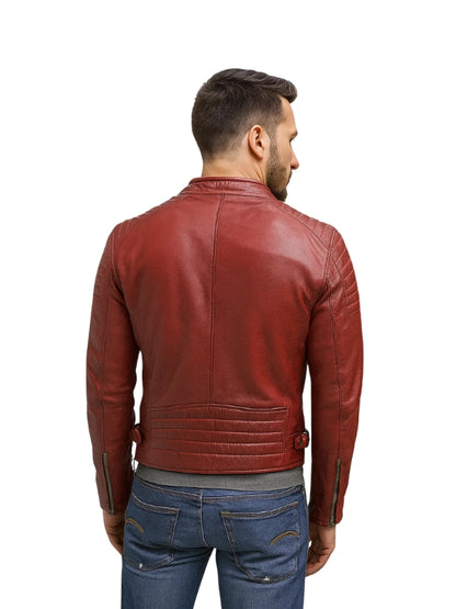 Lupo Red Leather Biker Jacket For Men's