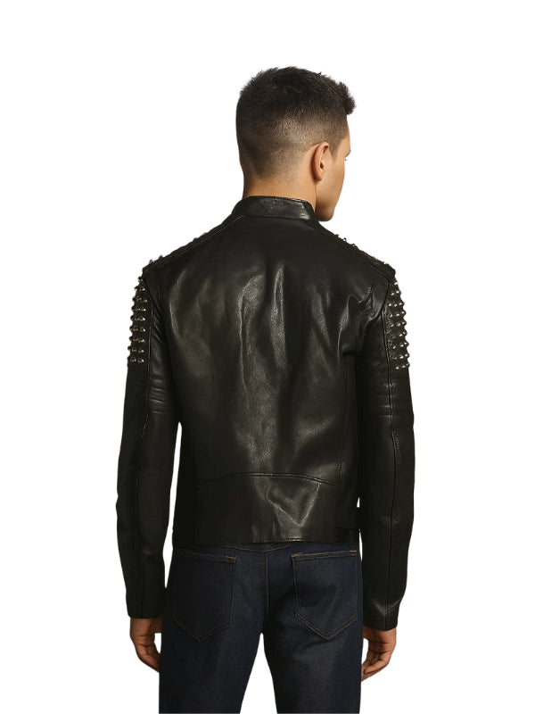 Maestro Men's Black Studded Biker Leather Jacket