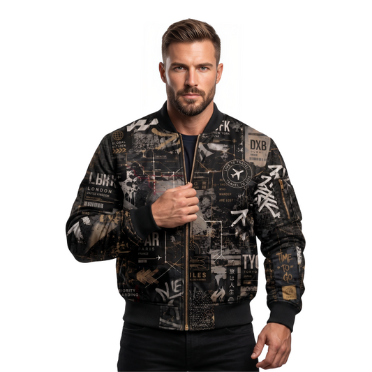 Men's Graphic Print Travel Bomber Jacket