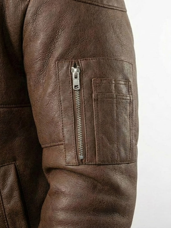 Men's Brown Sheepskin Leather Aviator Bomber Jacket