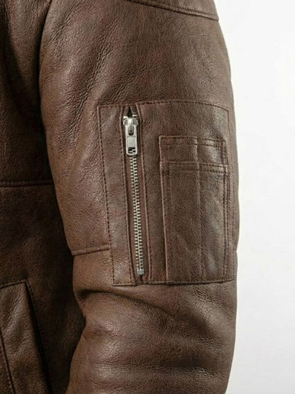 Men's Brown Sheepskin Leather Aviator Bomber Jacket