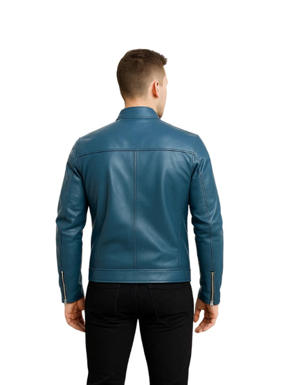 Men's Biker Ionic Blue Leather Jacket