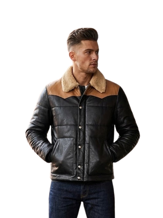 Men’s Black Bomber Shearling Leather Jacket