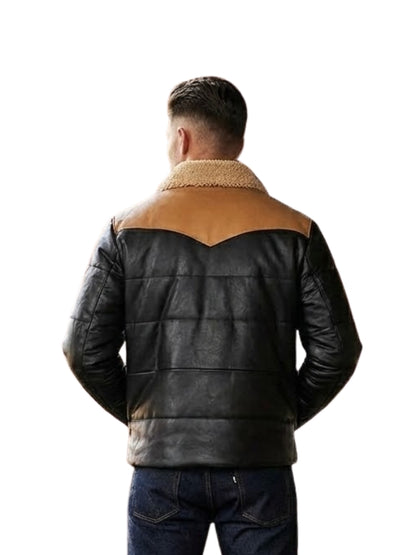 Men’s Black Bomber Shearling Leather Jacket