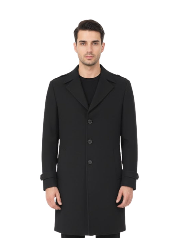Men's Black Handmade Vintage Full-Length Wool Overcoat